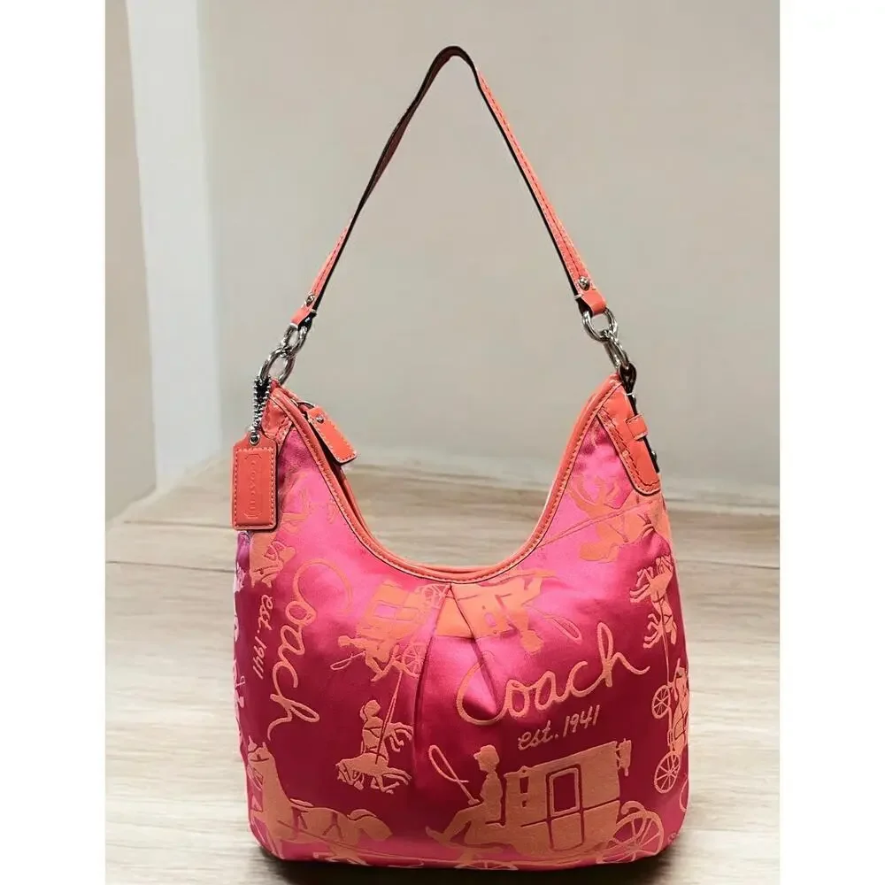 Y2K Coach F14480 Horse & Carriage Sateen Hobo Bag & Pleated Wristlet